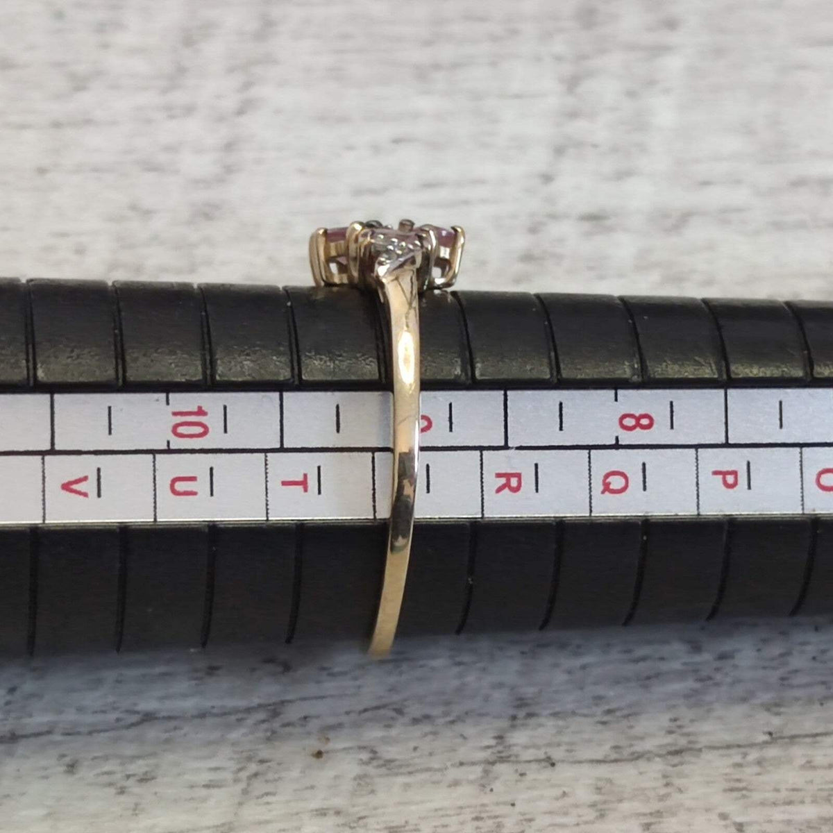 9ct Yellow Gold Morganite Diamond Ring Size P 1/2 Hallmarked Peach Pink Cluster0
