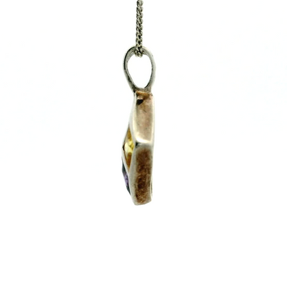 Silver Necklace Multi Coloured Crystals 925 Stamped Chain 40cm Long 2.8g