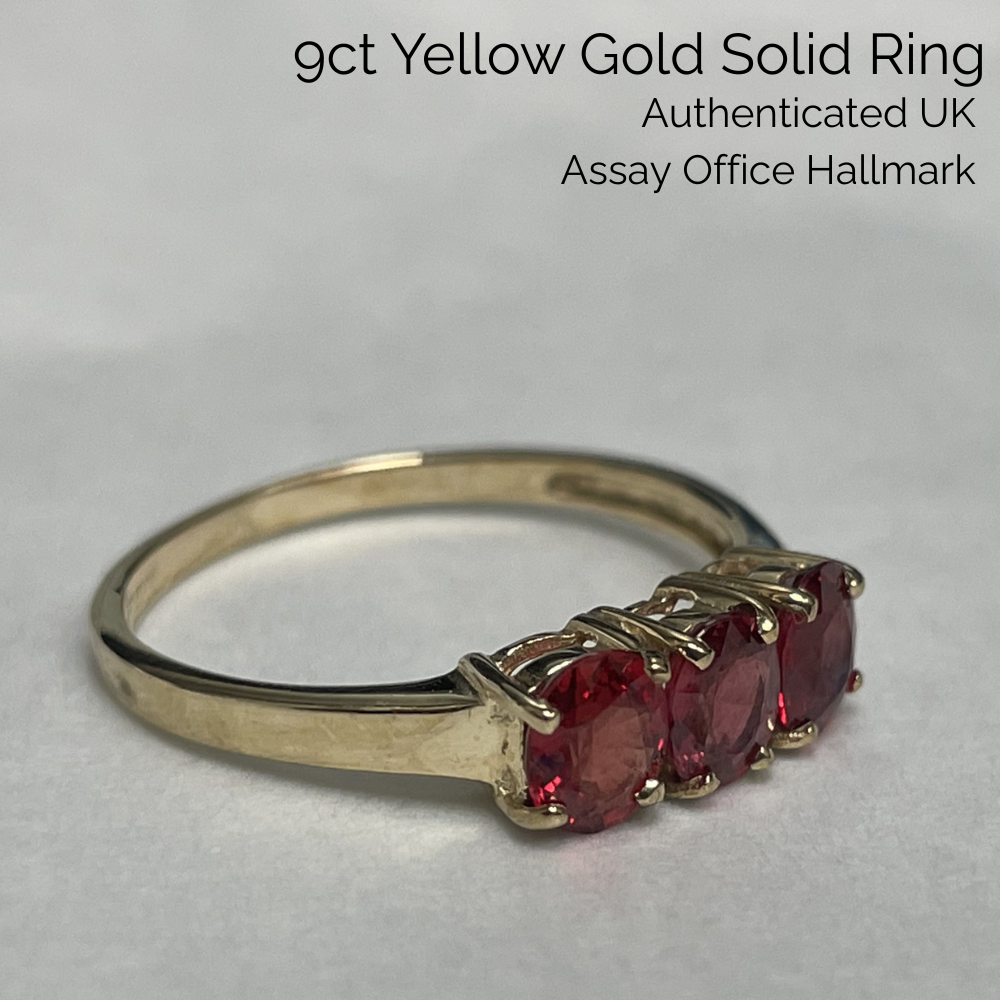 9ct Gold Ring Rubellite Authentic Gold Hallmark Size N 1/2