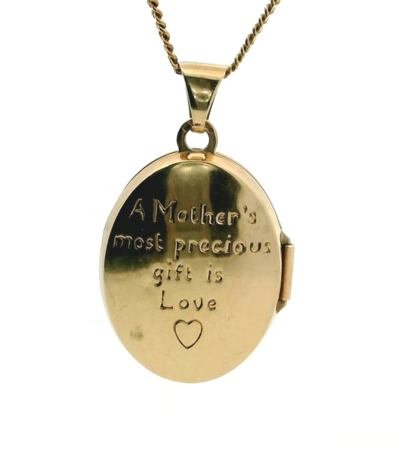 9ct Gold MUM Photo Locket Mother Keepsake Pendant Hallmarked 1.9g 23mm x 17mm