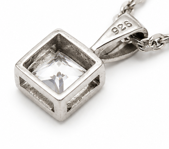 925 Sterling Silver Solitaire Pendant Necklace Round CZ Crystal Chain Gift 45cm
