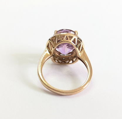 9ct Gold Ring Amethyst and Diamond Oval Cut Size K Hallmarked 4g