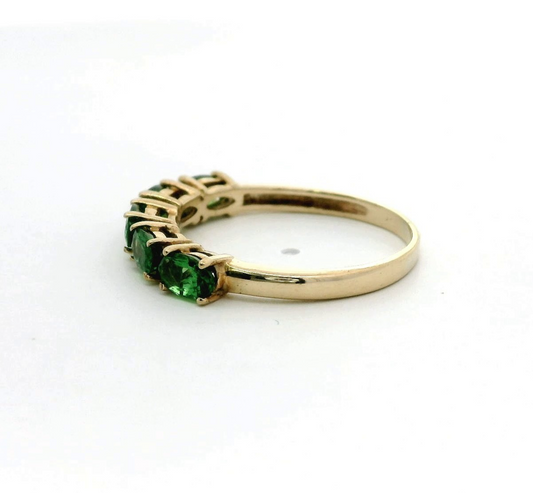 9ct Gold Green Diopside Ring Size R Five-Stone Prong Setting 2.1g