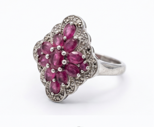 Silver Statement Ring Ruby Cubic Zirconia Stones Size R 925 Stamped 4.4g