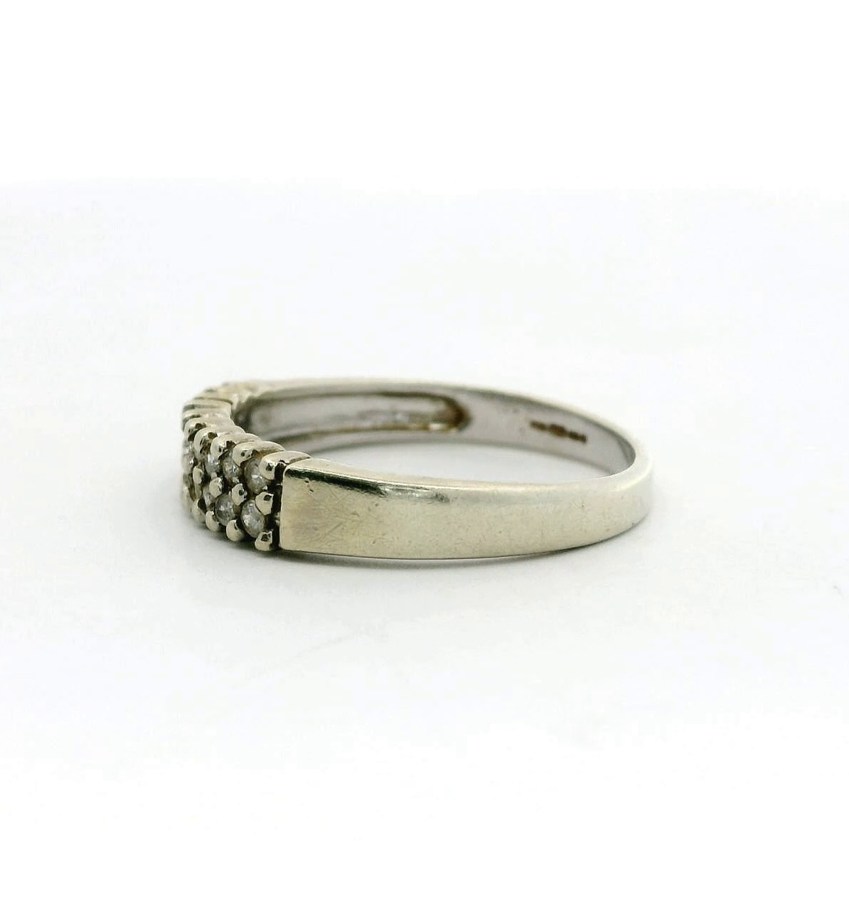 9ct White Gold Ring Diamond Stones Double Row Size M Hallmarked 2.1g
