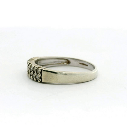 9ct White Gold Ring Diamond Stones Double Row Size M Hallmarked 2.1g