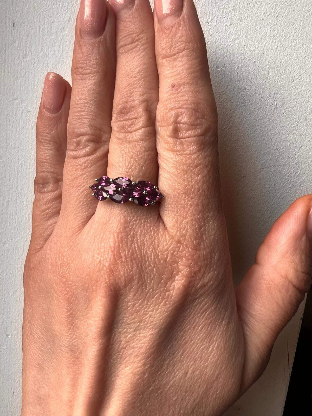 Silver Garnet Ring Red Gemstone Prong Setting Style UK Size S