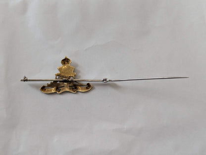 14ct Yellow Gold Tank Regiment Bar Brooch Enameled and Diamonds