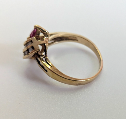 Vintage 14ct Gold Ring Ruby Diamond 14ct Stamped Size P 1/2 3.5g