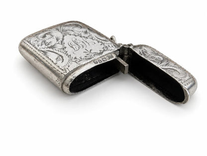 Antique 1902 Edwardian Sterling Silver Vesta Case Match Safe Chester Engraved 14
