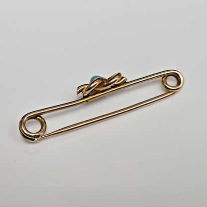 9ct Yellow Gold Heart Brooch Turquoise Stone Hallmarked Size 43mm x 10mm