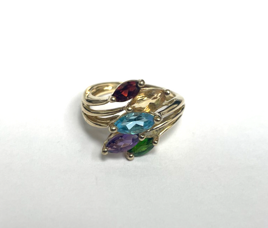 9ct Gold Ring Multi Colour Natural Harlequin Hallmark Size M 3.1g