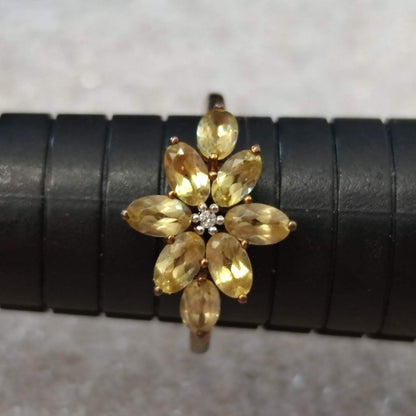 Apatite Diamond Ring 9ct Yellow Gold Size R 1/2 Hallmarked Cocktail 2.3g