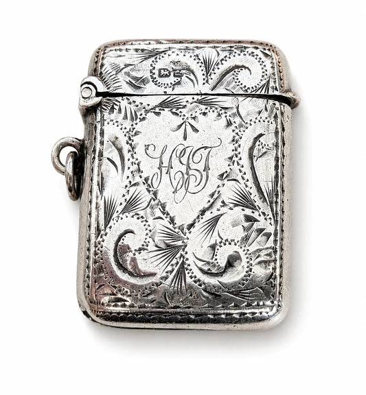 Antique 1902 Edwardian Sterling Silver Vesta Case Match Safe Chester Engraved 14