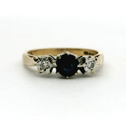 9ct Yellow Gold Sapphire & Diamond Ring UK Hallmark Size M 1/2 2.8g