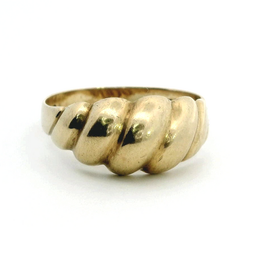 9ct Yellow Gold Ring Size S Chunky Ribbed Croissant Domed Hallmarked 3.3g