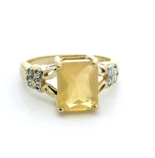9ct Gold Ring Citrine Diamond Stones Size N 1/2 Hallmarked 3.4g Prong Setting