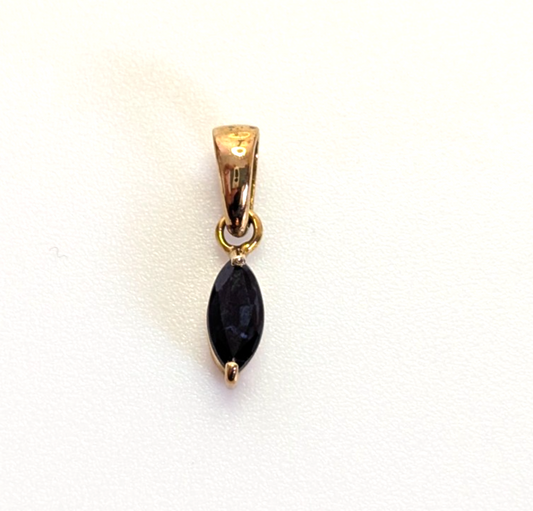 9ct Yellow Gold Sapphire Pendant Small Size 14mm x 4mm Hallmarked 0.6g