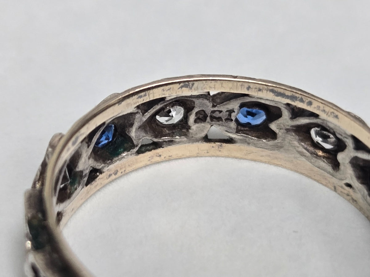 9ct Gold 925 Sterling Silver Spinel Blue Paste Ring Size L Eternity Band