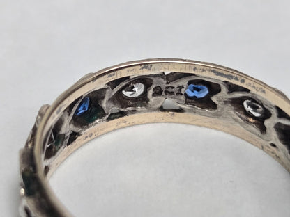 9ct Gold 925 Sterling Silver Spinel Blue Paste Ring Size L Eternity Band