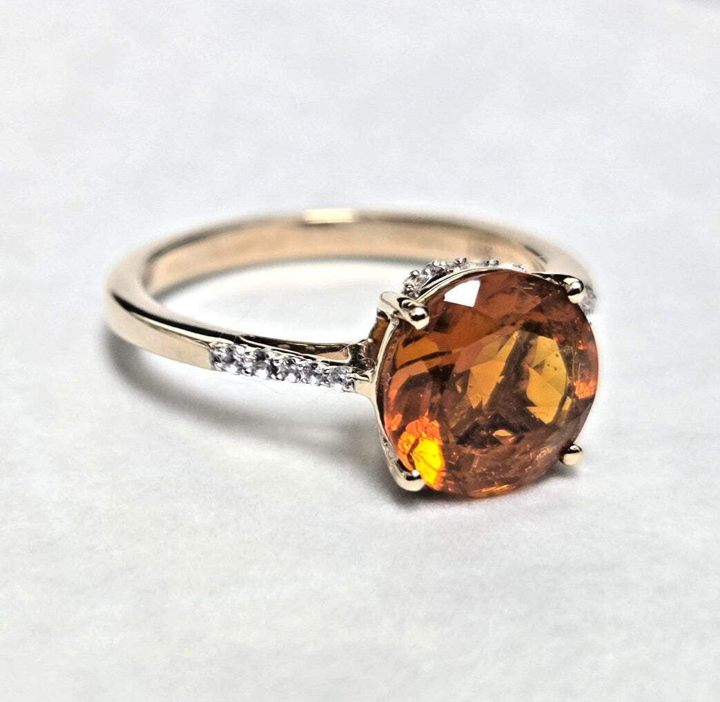 9ct Gold Fire Opal Ring Round Cut Size O 1/2 Hallmarked