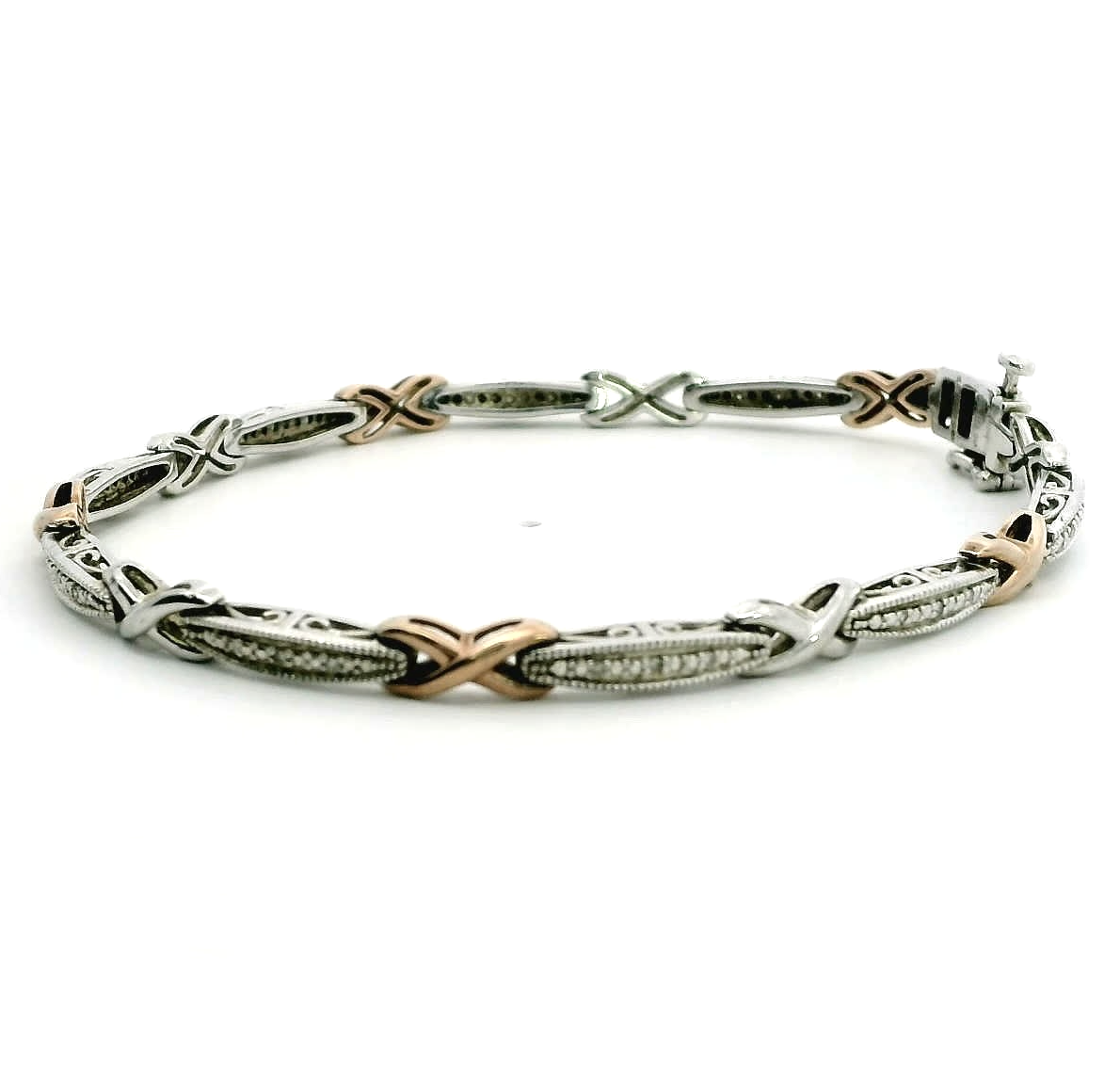 Gold Silver XO Hugs and Kisses Diamond Tennis Bracelet 925 375 Stamped 19cm Long