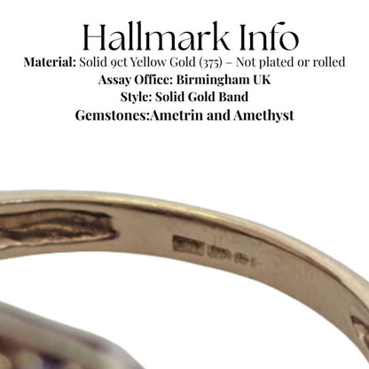 9ct Gold Ring Ametrine Amethyst Hallmark Size N 1/2 5g