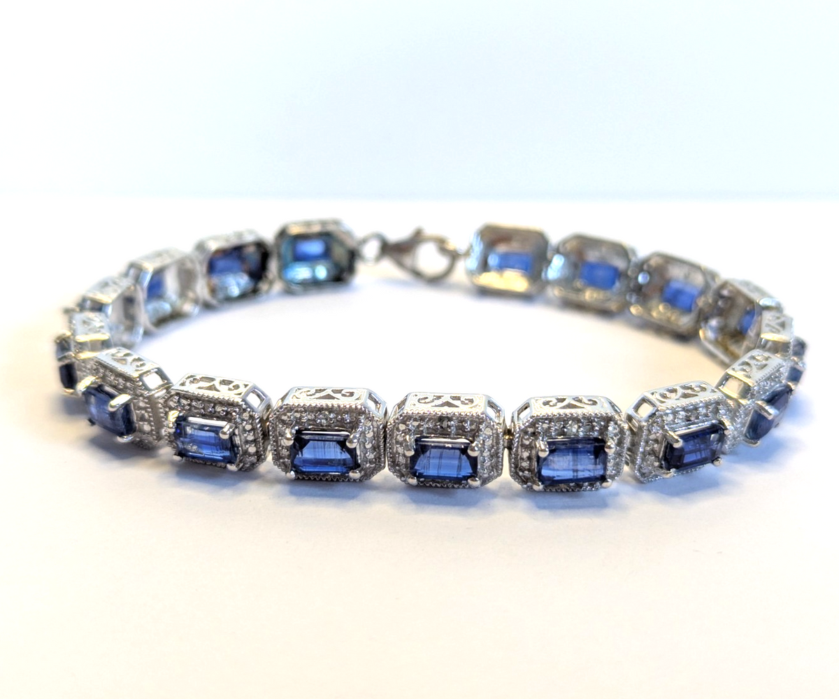 Silver Tennis Bracelet Crystal Stones 19cm Box Clasp Link Hallmarked 925 Stamped