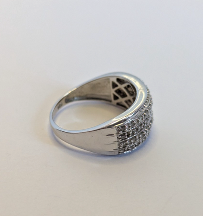 Silver Ring Diamond Wide Band 925 Sterling Stamped Size P 4.5g April Birthstone