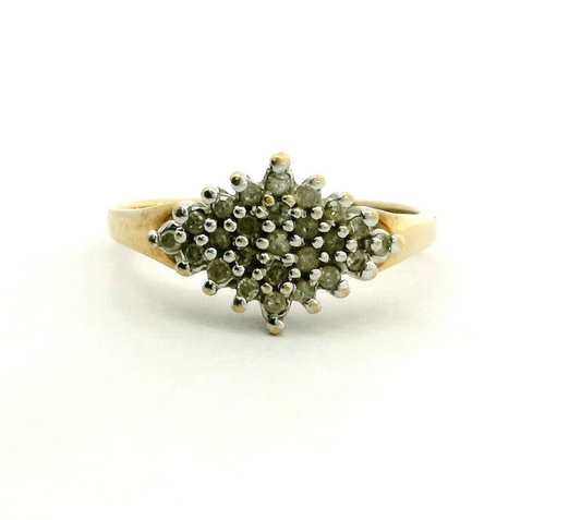 9ct Gold Ring Diamond Stones Size P 1/2 Hallmark Cluster Setting April 2.7g