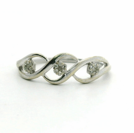 9ct White Gold Ring Diamond Stones Infinity Style Band Hallmarked Size N 1.2g