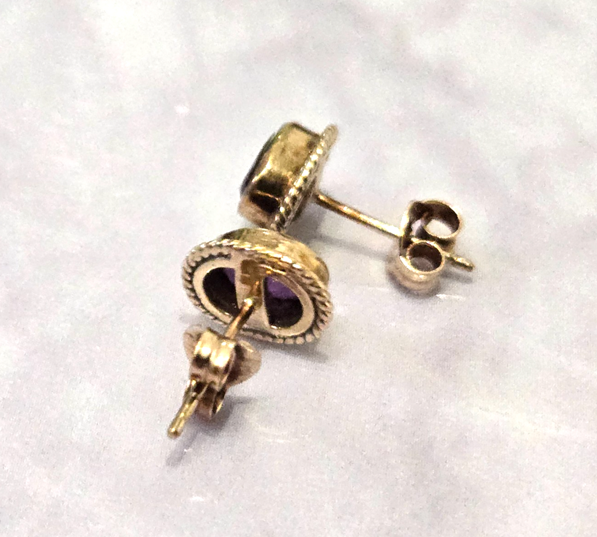 Amethyst Stud Earrings 9ct Yellow Gold Butterfly Backs Hallmarked Purple Stones
