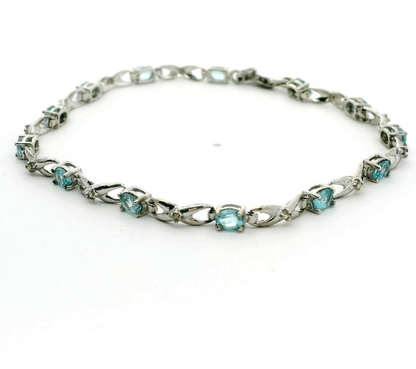 Silver Tennis Bracelet Topaz Cubic Zirconia Stones 19cm Long 4.6g 925 Stamped
