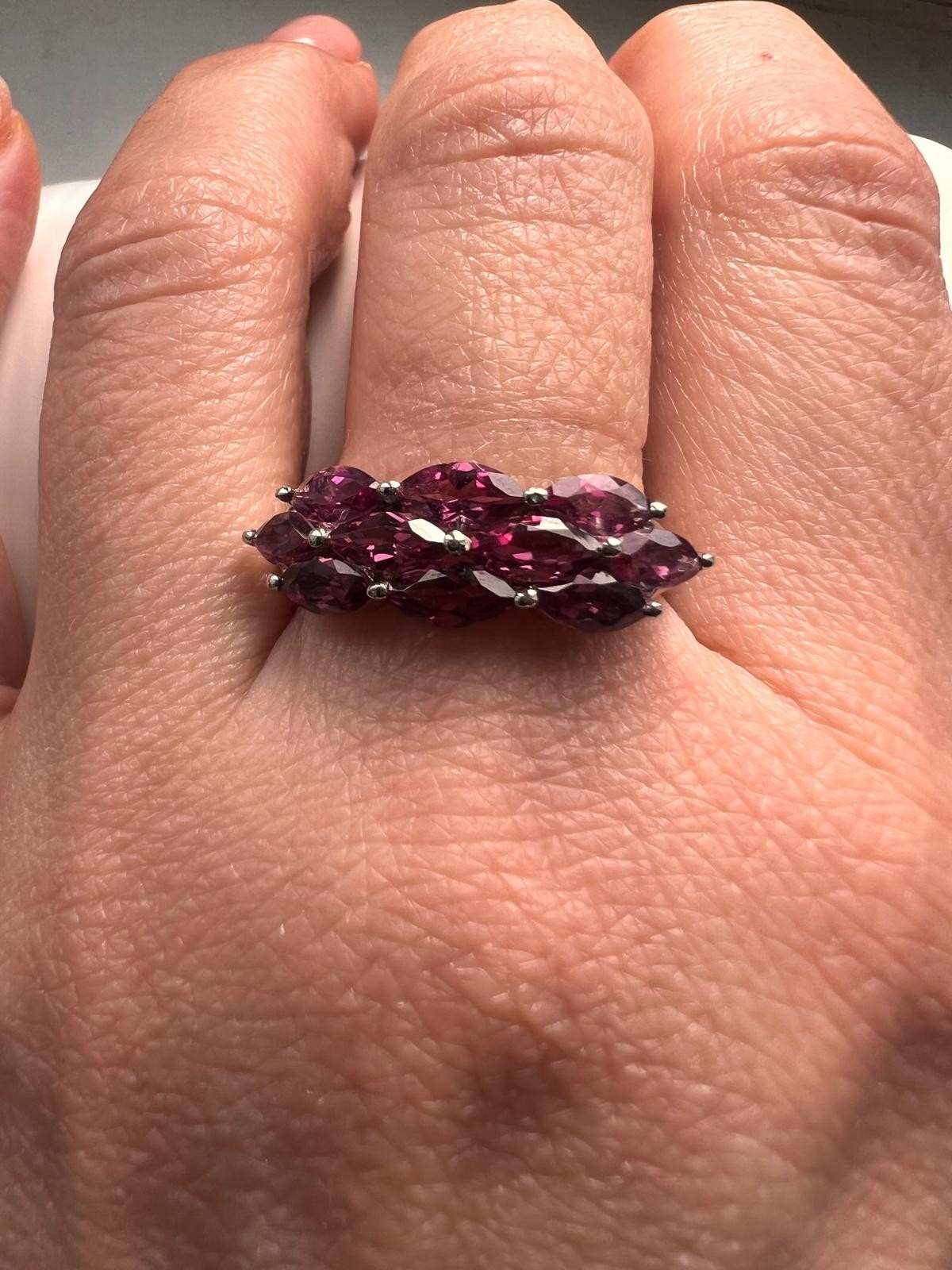 Silver Garnet Ring Red Gemstone Prong Setting Style UK Size S
