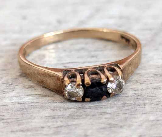 Vintage 9ct Gold Blue Sapphire CZ Ring Size O Hallmarked 375 Cluster Sept