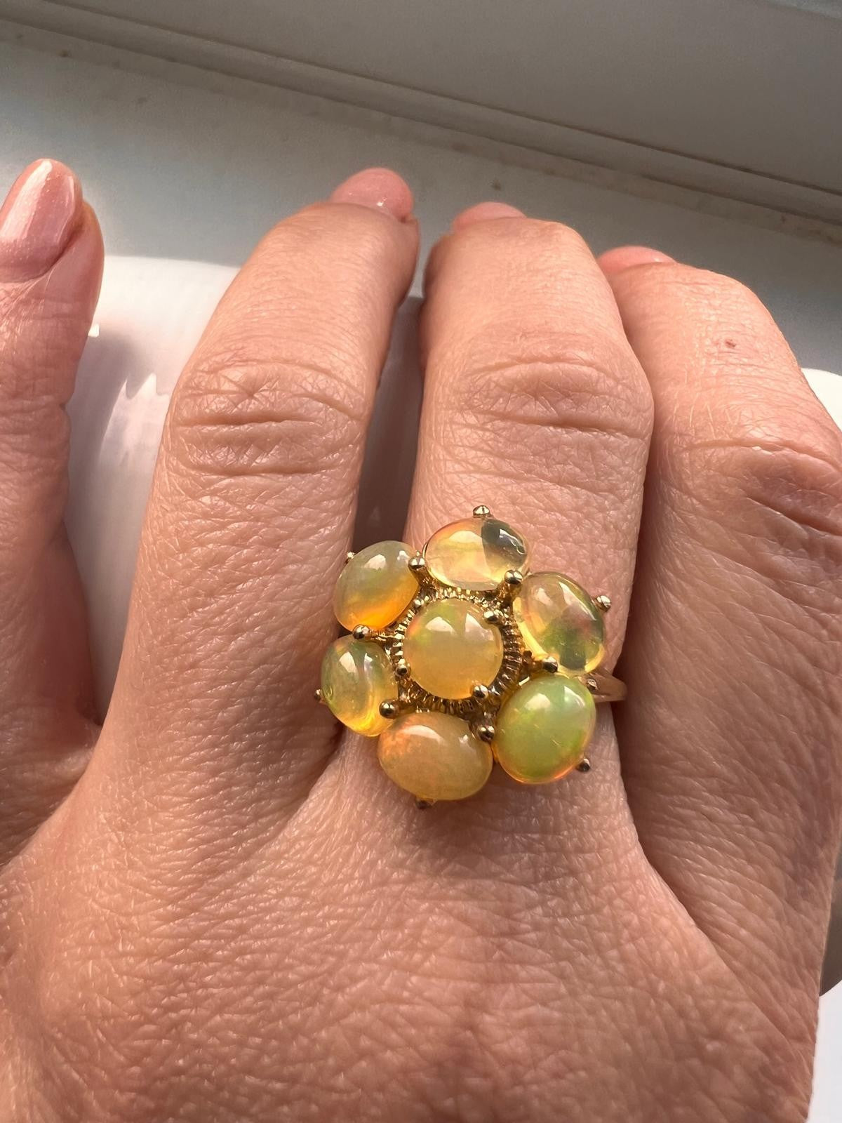 9ct Gold Opal Ring Size N 1/2 UK 2011 Hallmarked Cluster Cocktail 3.2G