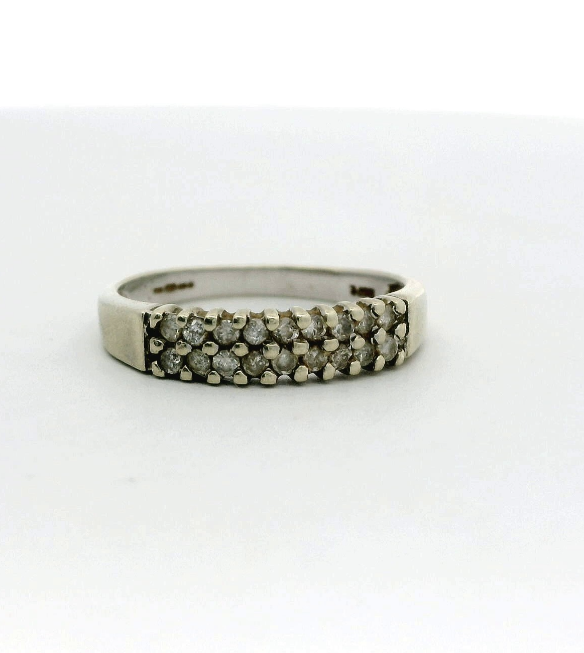 9ct White Gold Ring Diamond Stones Double Row Size M Hallmarked 2.1g