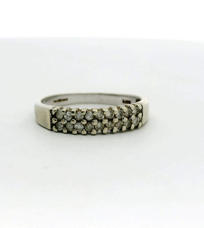 9ct White Gold Ring Diamond Stones Double Row Size M Hallmarked 2.1g