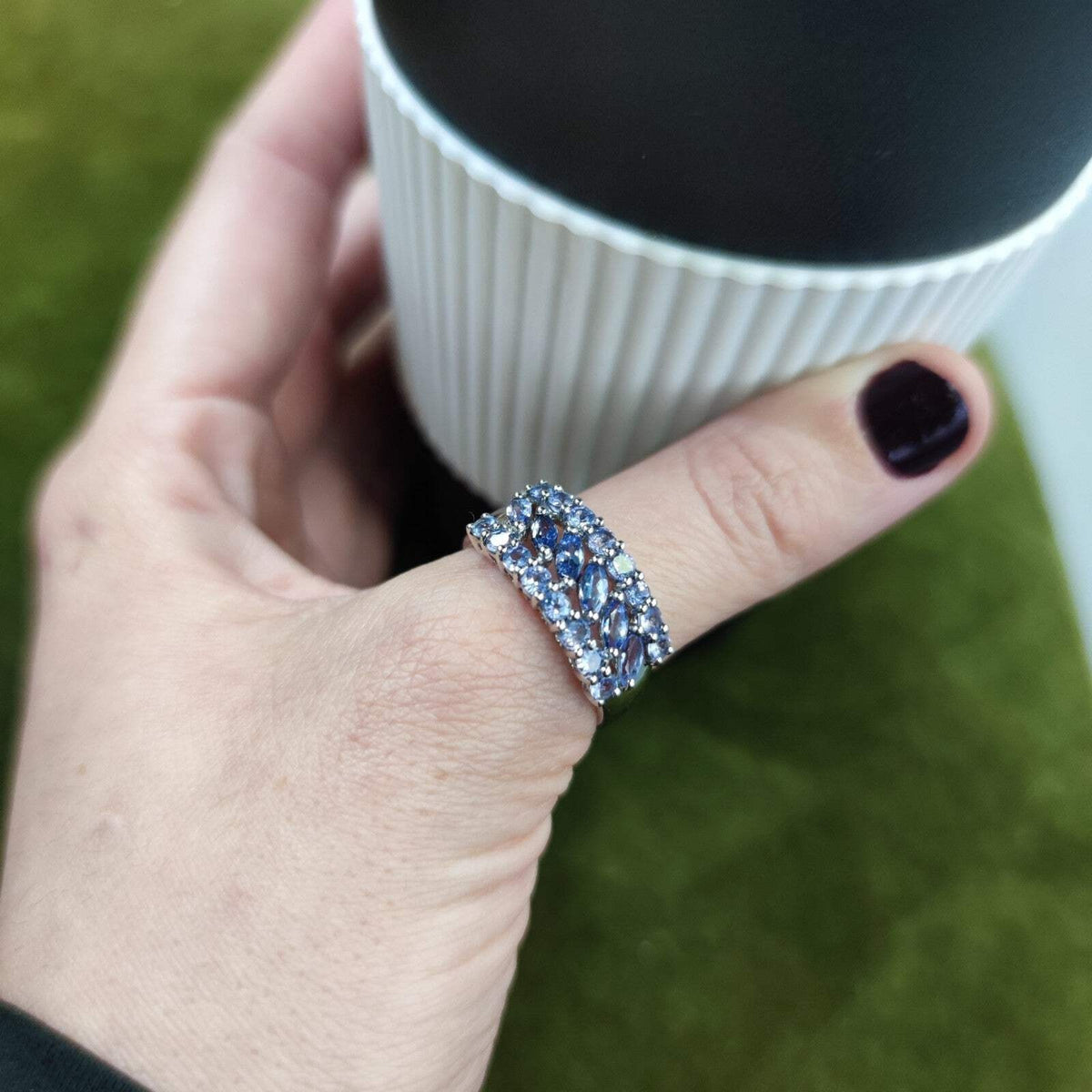Tanzanite 9ct White Gold Ring Size T Hallmarked 375 3.7g December Birthstone