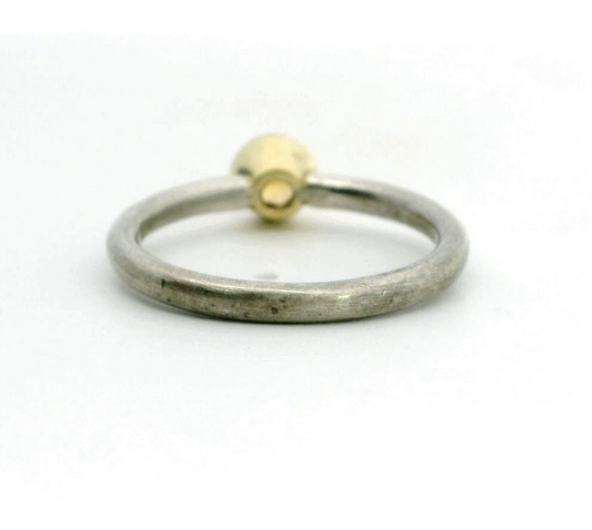 Vintage Silver Gold Ring Citrine Gemstones 18ct Yellow Gold Setting Size O 2.9g
