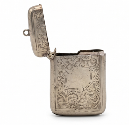 Antique Silver Plated Vesta Case Scroll Engraved Match Safe Victorian Pocket Box