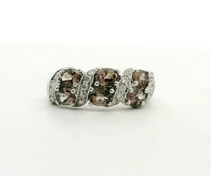 9ct White Gold Ring Quartz And Diamond Hallmark Size M 1/2