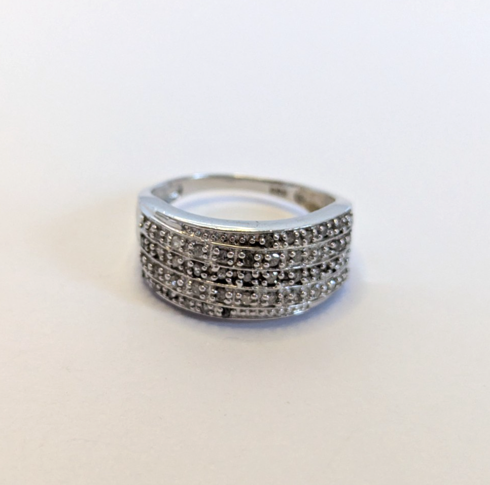 Silver Ring Diamond Wide Band 925 Sterling Stamped Size P 4.5g April Birthstone