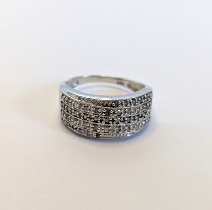 Silver Ring Diamond Wide Band 925 Sterling Stamped Size P 4.5g April Birthstone
