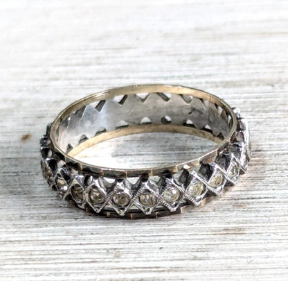 9ct Yellow Gold Silver CZ Full Eternity Ring Size P Hallmark Two Tone Band 2.8g