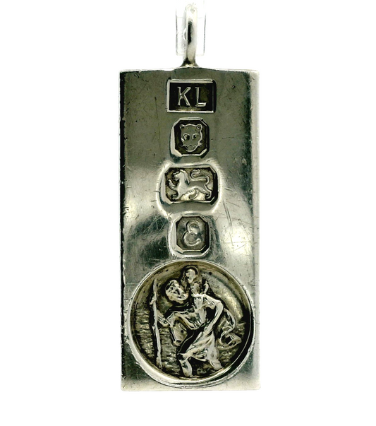 St Christophe Ingot Pendant Vintage Sterling Silver 925 21.1g Full Hallmarked