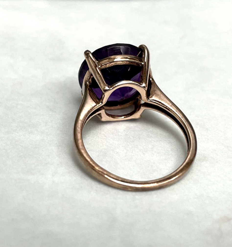 9ct Rose Gold Ring Purple Amethyst Single Hallmarked Size J 1/2