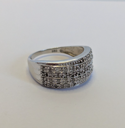 Silver Ring Diamond Wide Band 925 Sterling Stamped Size P 4.5g April Birthstone