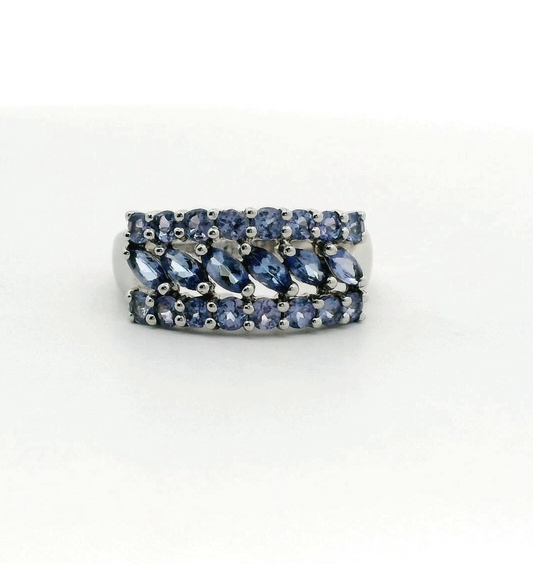 Tanzanite 9ct White Gold Ring Size T Hallmarked 375 3.7g December Birthstone