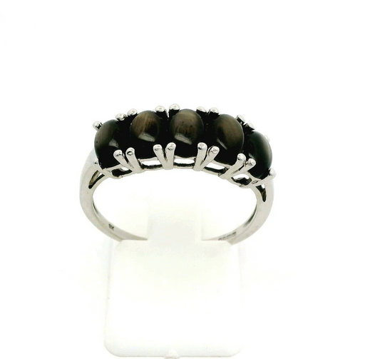 9ct White Gold Ring Sapphire Champagne Stones Size S Hallmark Prong Setting 3.1g